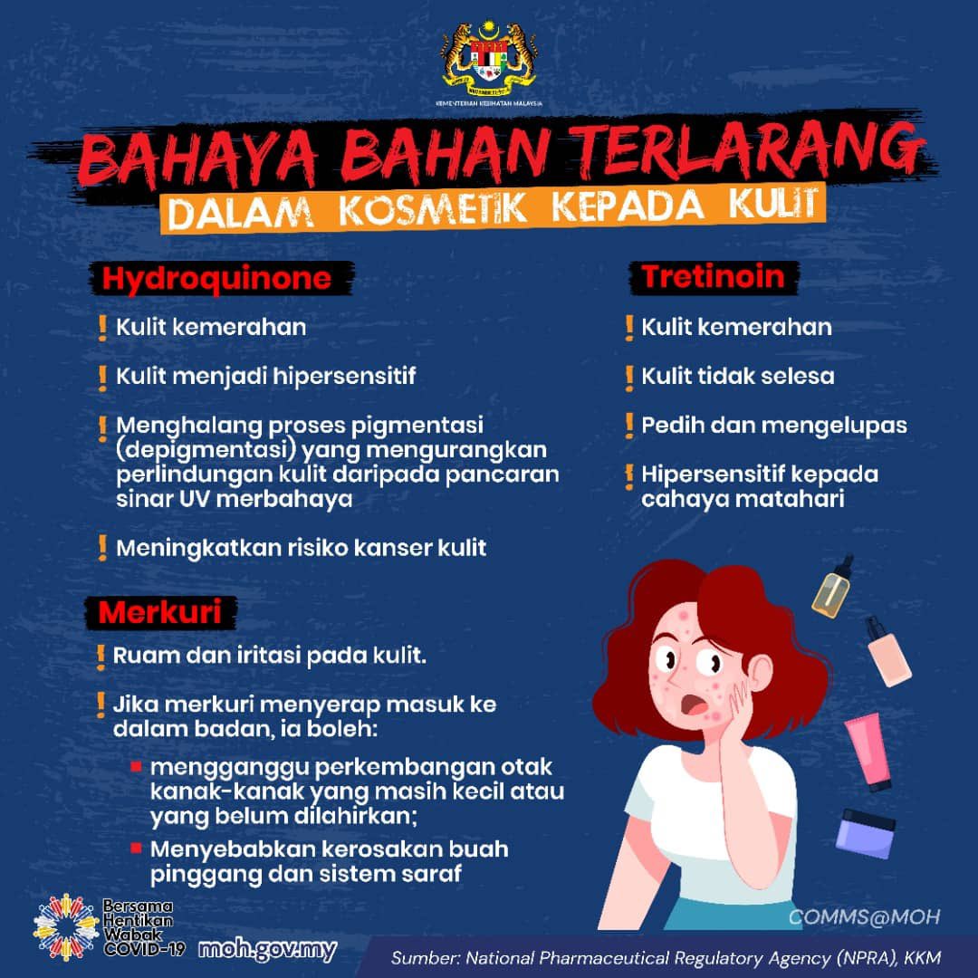 Jangan menggunakan produk kosmetik yang tidak mempunyai kelulusan❗
⚠️ Ia dikhuatiri mengandungi bahan terlarang yang berbahaya kepada kulit.