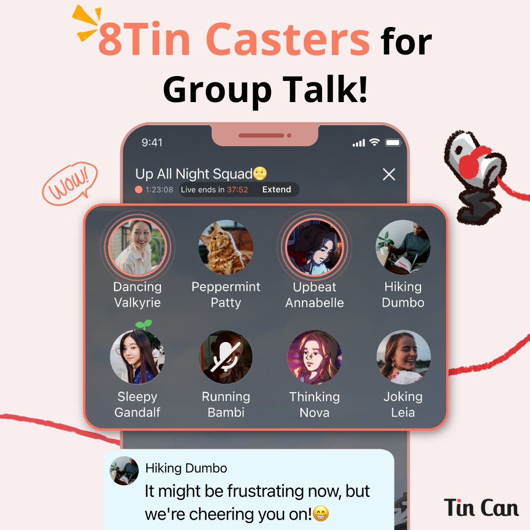 talk2tincan's tweet photo. #Faster & more #stable #conversationswithfriends & like-minded people๐จ
๐งถThe Tin Can #streaming experience has a big #UPDATE
#Connections for 1:1 #Talk & Call-in have been improved.
#GroupTalk is now open for 8 Tin Casters!
#downloadnow ๐ฝ
๐https://t.co/zrvJz2Apyu๐ https://t.co/PDyITykFfn