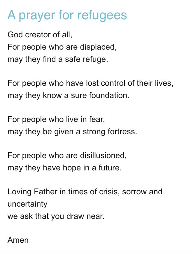 rwb21's tweet photo. Here’s a prayer for today, #RefugeeSunday - the final day of #RefugeeWeek2022 from @allwecanuk https://t.co/zClhwzQwFZ