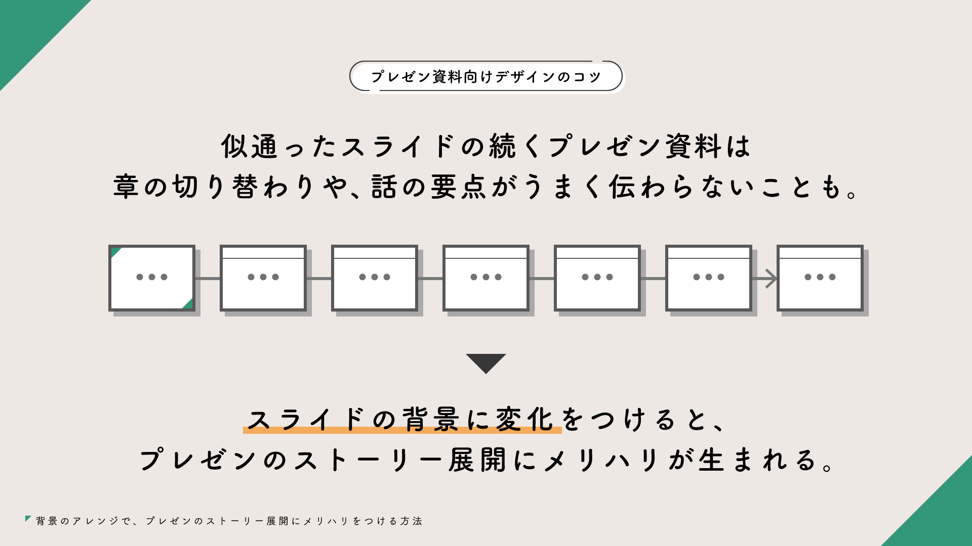 プレゼンデザイン 再掲 背景のアレンジで プレゼンのストーリー展開にメリハリをつける方法 T Co Cwd0tsqwhm Twitter