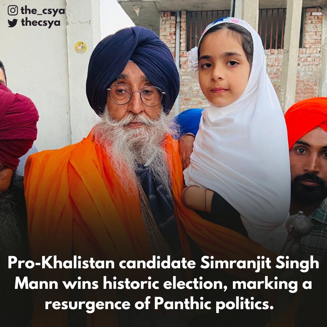 TheCsya's tweet photo. Winning over 240,000 votes, pro-Khalistan candidate, Simranjit Singh Mann wins historic election, shocking the establishment media.

The election of Mann marks the resurgence of Khalistani politics across the globe. https://t.co/X8tRPYgkfu