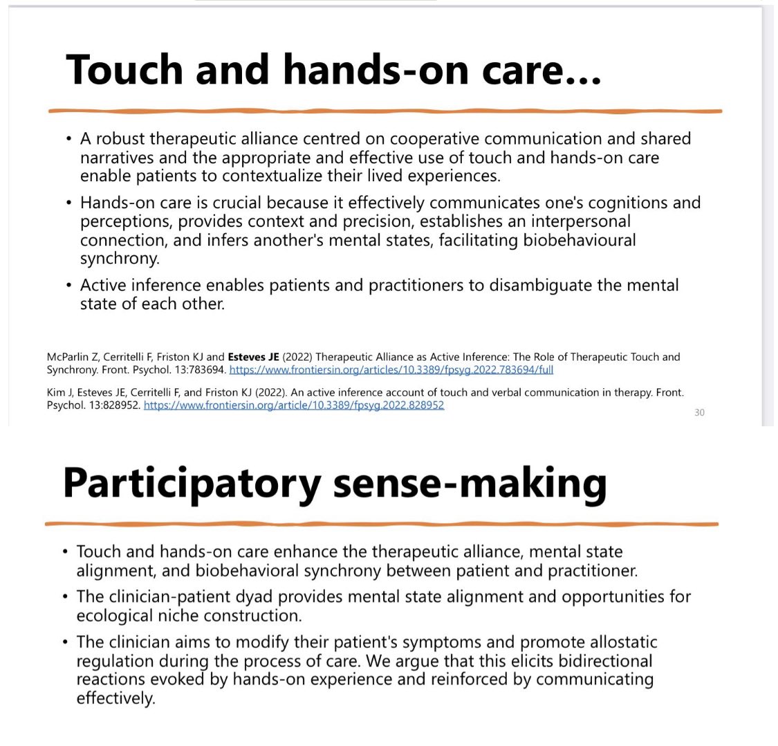 am_mazzieri's tweet photo. Gem from yesterday #handsonhealthcare steam at #TherapyLive 
from @JEsteves_osteo 
“A robust TA centred on cooperative communication and shared
narratives and the appropriate and effective use of touch and hands-on care enable patients to contextualize their lived experiences.” https://t.co/WbytYEIjWY