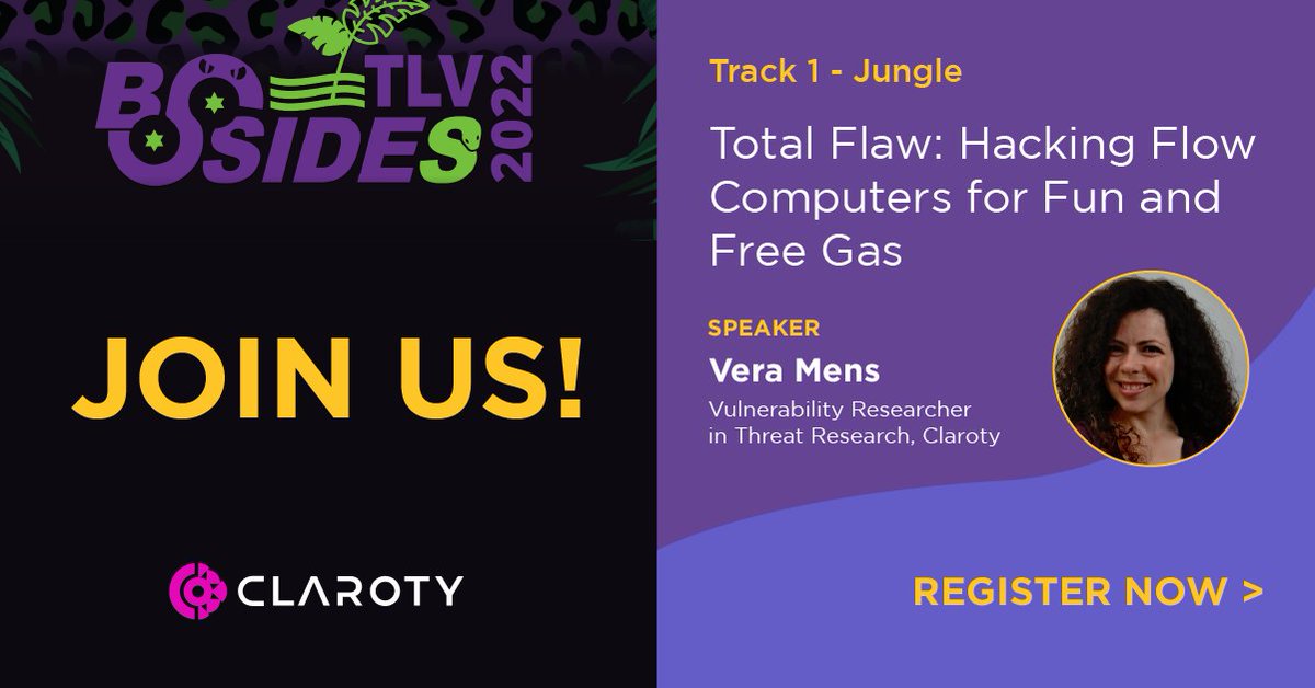 🇮🇱 Next week is Israel Cyber Week! Catch #Team82 Security Researcher <a href="/V3rochka/">Vera Mens</a> speak about flow compeuters at BSidesTLV 2022. Learn how flow computers work, how they're implemented, and how <a href="/Claroty/">Claroty</a> got a pre-auth RCE on them. okt.to/KBxDPZ