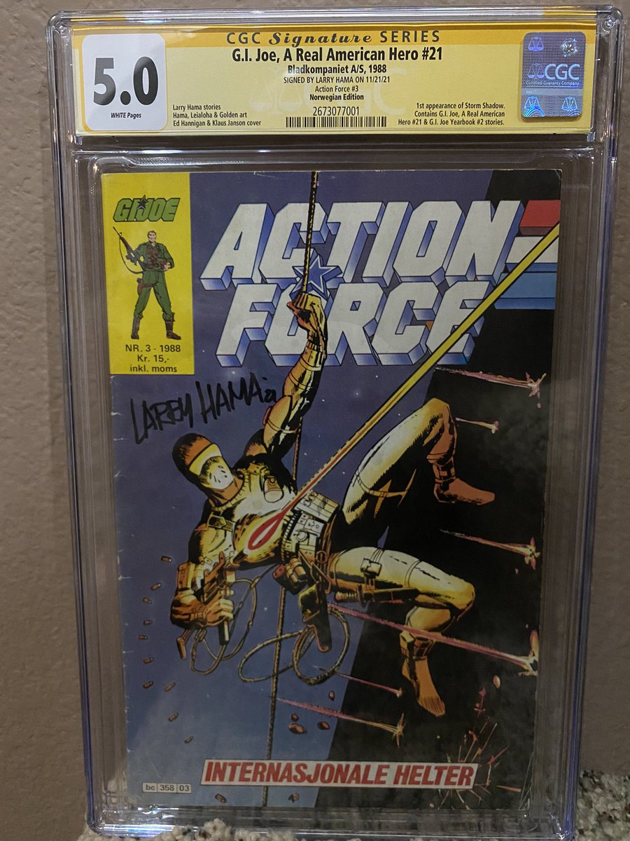 CletusOfCobra's tweet photo. Got this beauty back from #CGC today. Purchased in Alesund, Norway, summer of 2010, I lugged it all over Europe before returning to America several months later. It was already banged all to Hell, but I love it! #SilentInterlude #GIJoe21 #LarryHama #ActionForce #Norway #Marvel https://t.co/Y9nXnG7Mk8