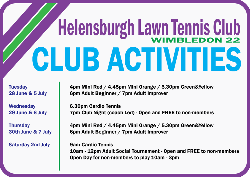 Come and join us in #helensburgh for a range of activities including free public play during the Wimbledon Championships 2022. 50% memberships available for 2 weeks only. clubspark.lta.org.uk/HelensburghLTC