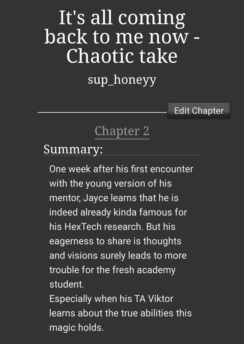 sup_honeyy's tweet photo. Just on time for the last day of #transarcaneweek I finished chapter 2 of the old Mage! Viktor meeting young Viktor fic โ
https://t.co/X1ifm4NW3R
@giohexora Enjoy ๐
#jayvik #arcane #jaycetalis #viktorarcane #oldMage!ViktorAU https://t.co/T6jVRBaMO9