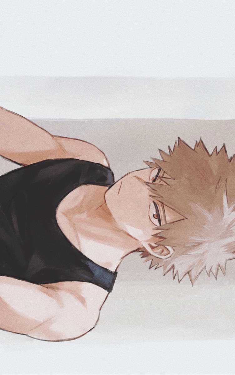 bakugou katsuki male focus 1boy solo spiked hair black tank top blonde hair tank top  illustration images