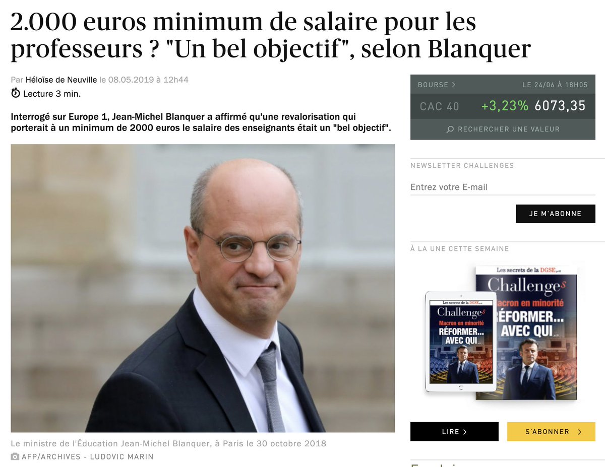 Ithyphallique's tweet photo. Les promesses 🤥

8 mai 2019 : « 2000 euros pour les profs, un bel objectif » (Blanquer)
19 sept. 2021 : « A la fin du quinquennat, il n'y aura pas un prof qui gagnera moins de 2000 euros net/mois » (@GabrielAttal)
25 juin 2022 : Pap Ndiaye promet 2000 euros net/mois début 2023 https://t.co/PKDze9eODy