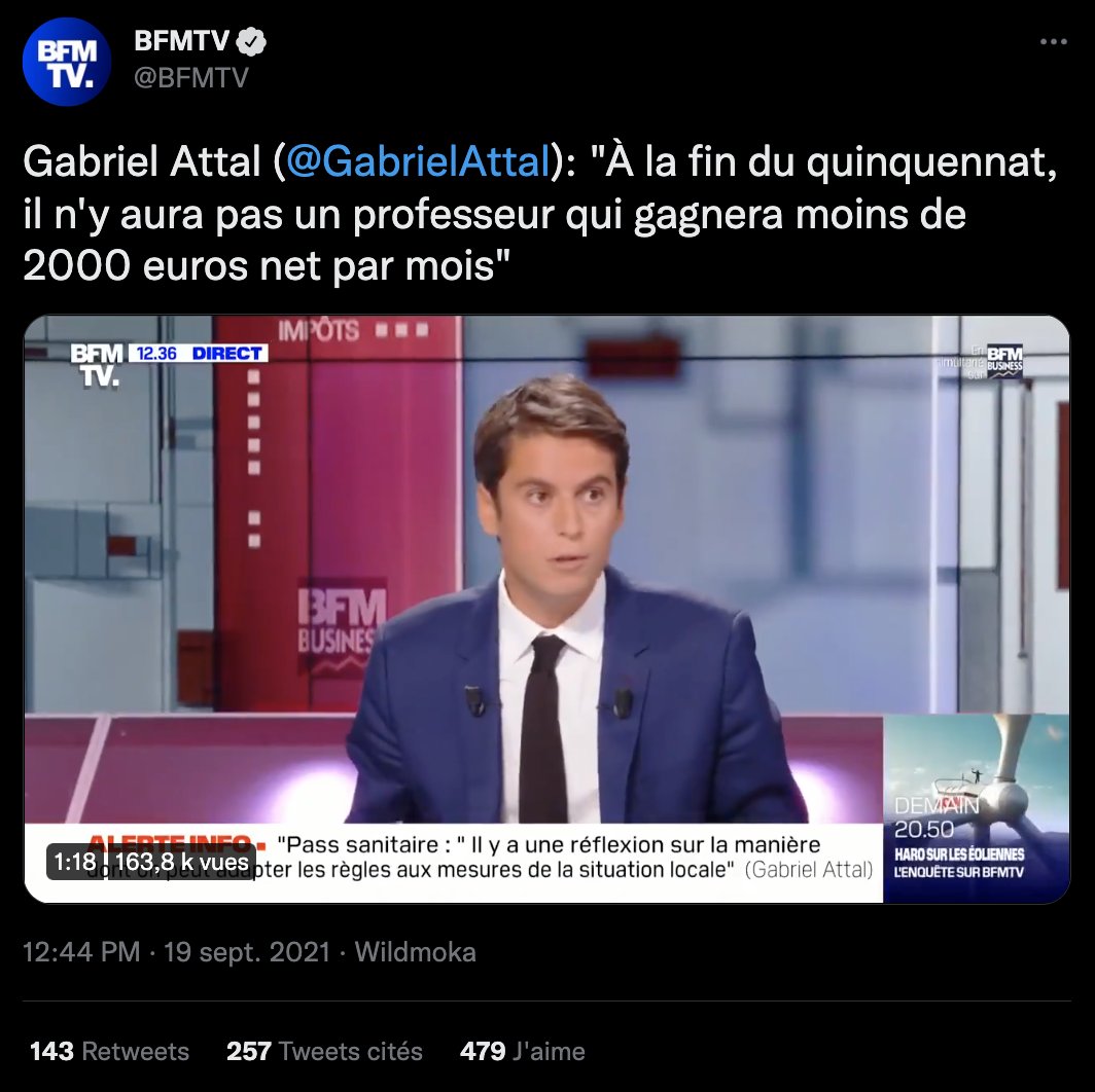 Ithyphallique's tweet photo. Les promesses 🤥

8 mai 2019 : « 2000 euros pour les profs, un bel objectif » (Blanquer)
19 sept. 2021 : « A la fin du quinquennat, il n'y aura pas un prof qui gagnera moins de 2000 euros net/mois » (@GabrielAttal)
25 juin 2022 : Pap Ndiaye promet 2000 euros net/mois début 2023 https://t.co/PKDze9eODy