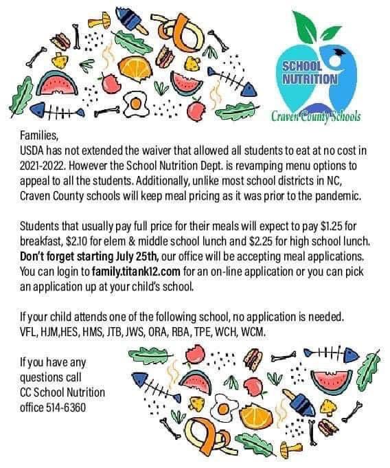 Owl Families:
Please see this important message from CCS School Nutrition. 
If you have questions, please contact School Nutrition directly at  514-6360