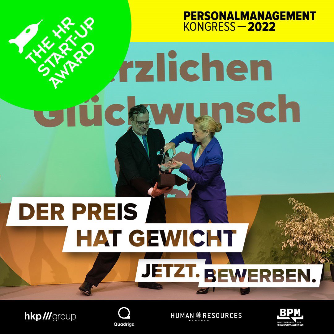 Jochen Wallisch (@jochenwallisch) on Twitter photo Don't miss your chance 📢 You still have one week to apply for the #HRStartupAward 2022.
📩 Submit your smart HR ideas until July 3 - #HR and my jury colleagues need you… 😉
Just follow this link: 
lnkd.in/eRKXjAs4 
 #HRtech #DigitalTransformation #HR #FutureOfWork Don't miss your chance 📢 You still have one week to apply for the #HRStartupAward 2022.
📩 Submit your smart HR ideas until July 3 - #HR and my jury colleagues need you… 😉
Just follow this link: 
lnkd.in/eRKXjAs4 
 #HRtech #DigitalTransformation #HR #FutureOfWork
