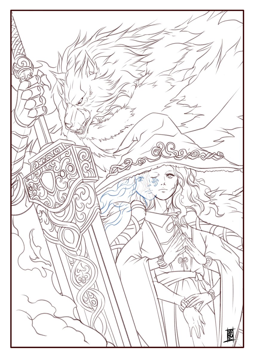 another #sketch #ELDENRING #ranni #blaidd, image size:857x1200