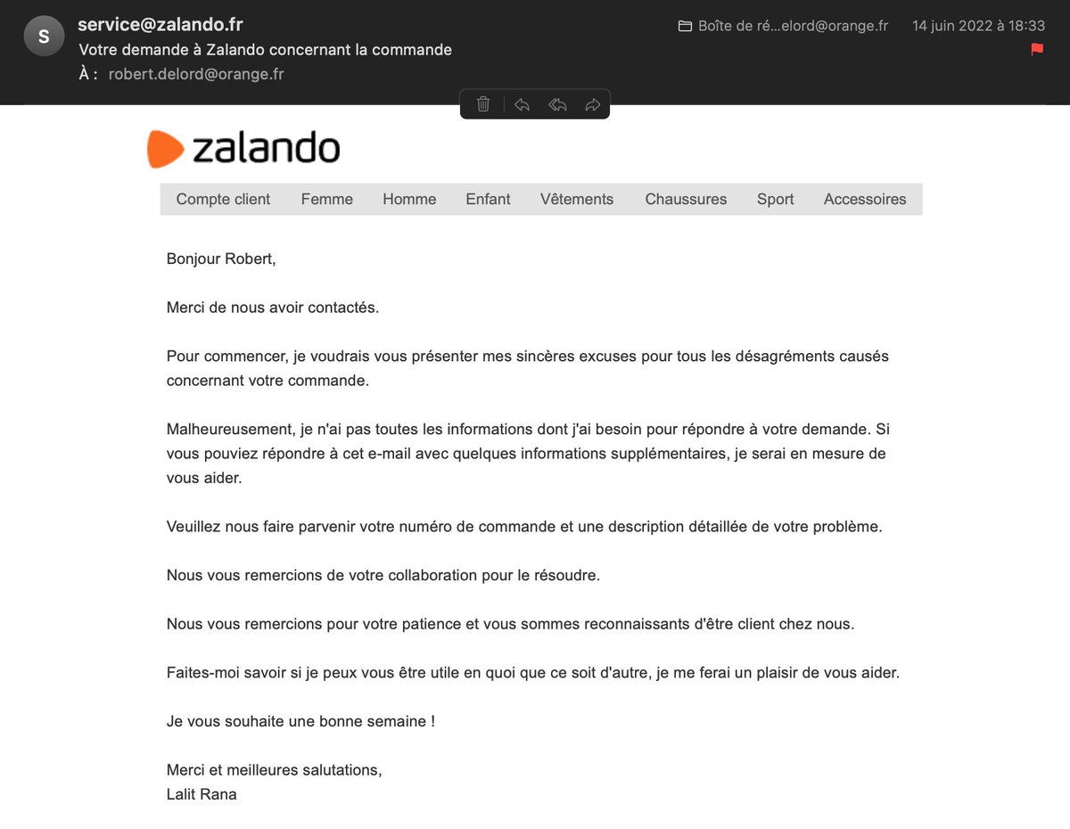 RobDelord's tweet photo. Comédie en 3 actes !
Le service client de @zalandofr quand tu lui fais remarquer qu'ils t'ont prélevé 70,90€ sur ton compte bancaire le 4 mai 2022 alors que tu n'as rien commandé chez eux depuis 2012 !
Bientôt 2 mois et toujours pas remboursés !
#RENDEZLARGENT !
RT appréciés https://t.co/L42JQmOhUk