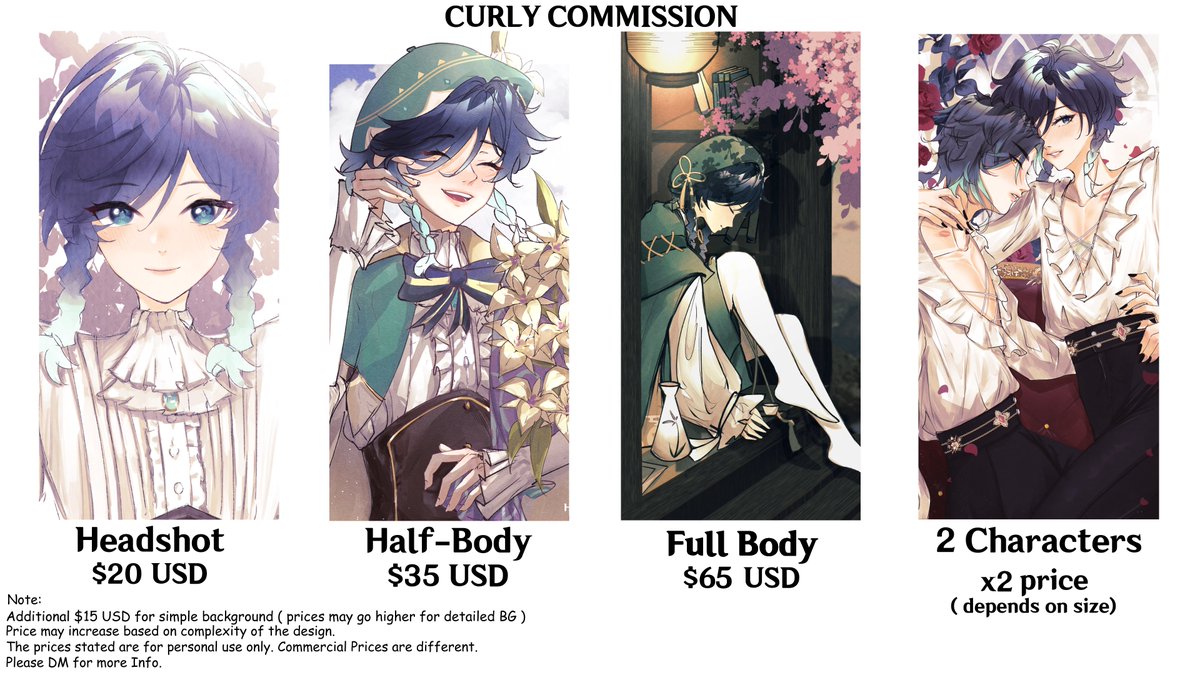 crly___'s tweet photo. Hiii!
I'm finally open for public commissions!
Here are my prices and samples ! Please DM me for more inquiries and conditions ~ Thank you!!!

Payment through Paypal/Gcash only.

[ Rts are greatly appreciated 💚]
#commissionsopen https://t.co/Ikc6cksWuS