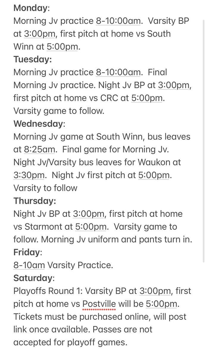 MarMacBaseball's tweet photo. Believe it or not, we have hit the last week of the regular season! Morning Jv season ends on Wednesday.  Postseason begins this Saturday at 5:00pm at home vs Postville! https://t.co/mPtmxXgP0S