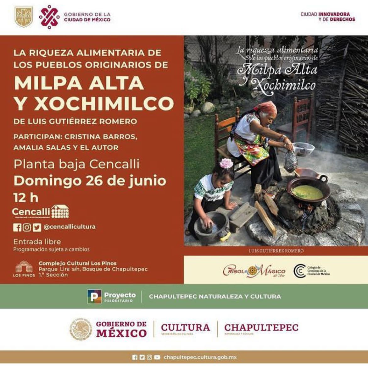 Les invito a la presentación del libro "La riqueza alimentaria de los pueblos originarios de Milpa Alta y Xochimilco" en <a href="/CC_LosPinos/">Complejo Cultural Los Pinos</a>. Desde <a href="/CencalliCultura/">Cencalli</a>, Casa del Maíz🌽 y la #CulturaAlimentaria, nos adentraremos a esta riqueza infinita y ancestral originaria de la #CDMX.