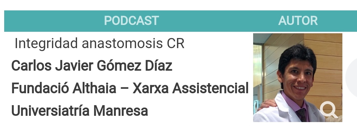 Carlos Gómez (@cjgomez22) on Twitter photo Muy orgulloso de haber podido contribuir con
"Mi opinión sobre:
Integridad de la anastomosis CR"
en los podcast de la <a href="/AECP_FAECP/">AECP</a>
😃😃
Gracias #MLReyes y <a href="/roigvila/">José Vicente Roig</a>
por la oportunidad
<a href="/cirurgiaalthaia/">Cirurgia Althaia 🏥</a> <a href="/althaiamanresa/">Fundació Althaia</a>
<a href="/SCatCir/">Societat Catalana de Cirurgia</a> <a href="/coloproctoaec/">Coloproctología-AEC</a>
aecp-es.org/index.php Muy orgulloso de haber podido contribuir con
"Mi opinión sobre:
Integridad de la anastomosis CR"
en los podcast de la <a href="/AECP_FAECP/">AECP</a>
😃😃
Gracias #MLReyes y <a href="/roigvila/">José Vicente Roig</a>
por la oportunidad
<a href="/cirurgiaalthaia/">Cirurgia Althaia 🏥</a> <a href="/althaiamanresa/">Fundació Althaia</a>
<a href="/SCatCir/">Societat Catalana de Cirurgia</a> <a href="/coloproctoaec/">Coloproctología-AEC</a>
aecp-es.org/index.php
