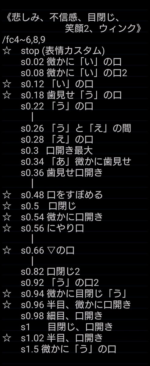 Xero_0_Ray's tweet photo. 【表情停止メモまとめ】
紆余曲折を経て遂に完成しました
「スキット顔」表情コマンド秒数まとめです。
例によって見づらさはご容赦ください

大体まとめました、これで何とかなると思います、たぶん。

#PSO2
#PSO2NGS https://t.co/4GyRMk1MQT