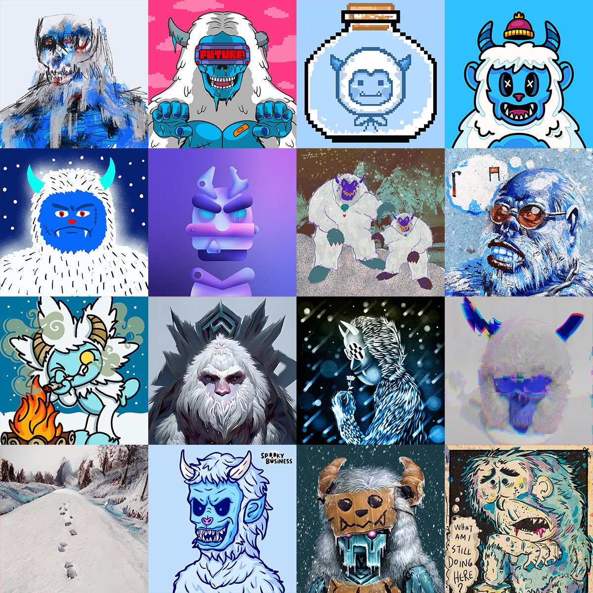 Made it to collect or getting airdropped 77 of 187 artworks from #yetimania so far 🥶 I should have covered all I #HODL with this tweet now #LFY Thanks to all who join the horde as artist or collector. You are the ones that make this event possible 💙 oncyber.io/yetimania 👀