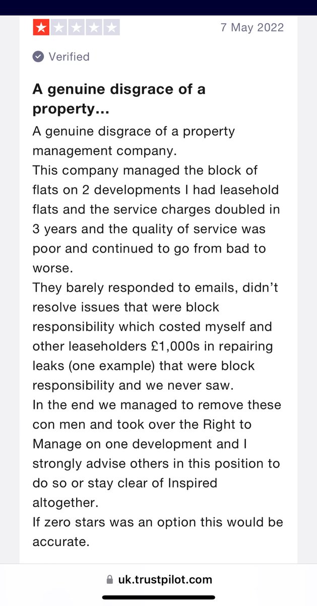 A genuine disgrace of a property management company. 

uk.trustpilot.com/reviews/6275f7…

#inspiredpropertymanagement
#leaseholderScam
#Dishonest
#Fraud
<a href="/michaelgove/">Michael Gove</a>
<a href="/BorisJohnson/">Boris Johnson</a>
<a href="/guardian/">The Guardian</a>
<a href="/DonnyFreePress/">Doncaster Free Press</a>
<a href="/DoncasterCA/">Doncaster Conservatives</a>
<a href="/doncaster_uk/">Doncaster</a>
<a href="/DoncasterTSS/">Doncaster Trading Standards</a>
<a href="/WBDoncaster/">Your Life Doncaster - Wellbeing</a>