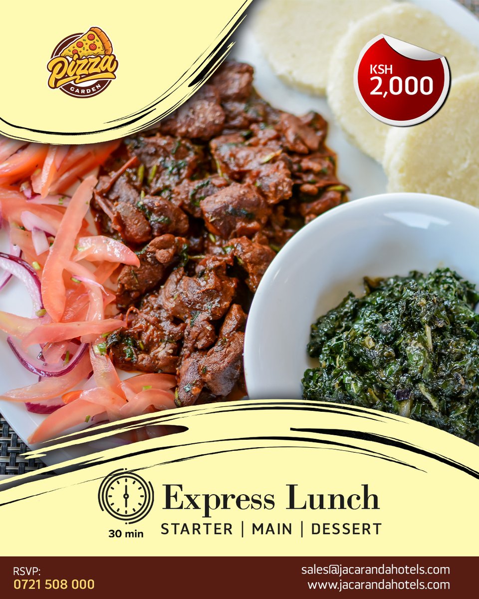 Pizzagarden_ke's tweet photo. Express Lunch is ready at #PizzaGardenAtTheNode. Starter Main and Dessert. Call or whatsapp 0721508000 for more details. #Lunch #Munchies #ExpressLunch #Starter #MainCourse #Dessert https://t.co/yO9dRIlT3S