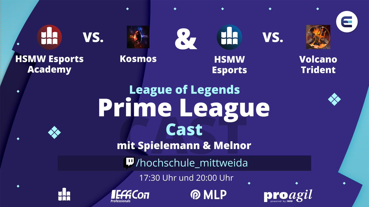 Es gibt wieder einen Cast für euch! 🥳
Heute geben sich <a href="/Spielemann/">Spielemann</a> und <a href="/M3ln0r/">Marc Peter</a> die Ehre und begleiten euch durch die Matches unserer beiden LoL-Teams in der <a href="/PrimeLeague/">Die Techniker Prime League</a>!

🕔 17:30 Uhr
⚔️ Primeleague
🎙️ <a href="/Spielemann/">Spielemann</a> &amp; <a href="/M3ln0r/">Marc Peter</a> 
📺 twitch.tv/hochschule_mit…