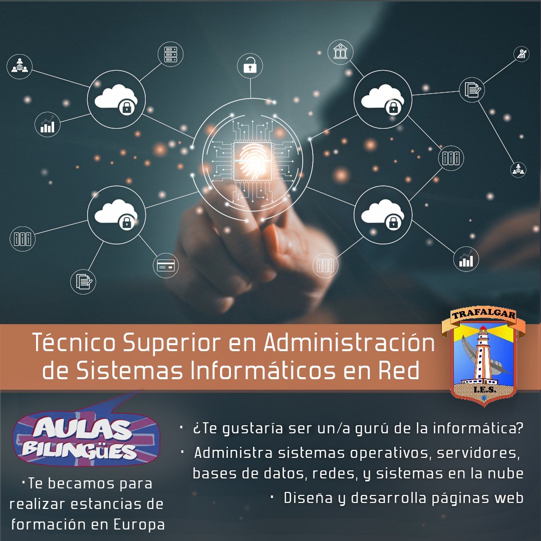 ticIESTrafalgar's tweet photo. #fp ¿Te gusta la #informática y la ciberseguridad? ¿Sabías que un técnico ASIR puede acceder al cuerpo de Ciberseguridad del #Ejército del Aire? Te becamos para mejorar tu inglés. Haz tu reserva antes del 30 de junio https://t.co/3EdntNd7QP #cadiz  #barbate #AulaBilingue https://t.co/etOPrrws2U