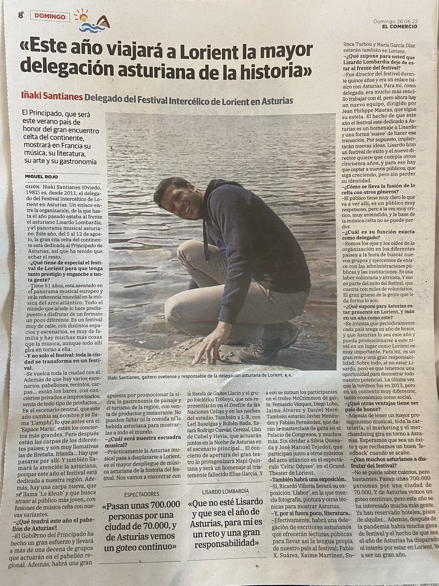 Entrevista de #miguelrojo en el <a href="/elcomerciodigit/">EL COMERCIO</a> presentando las novedades de la próxima edición del @FESTIVALLORIENT 

#asturies #lorient #interceltique