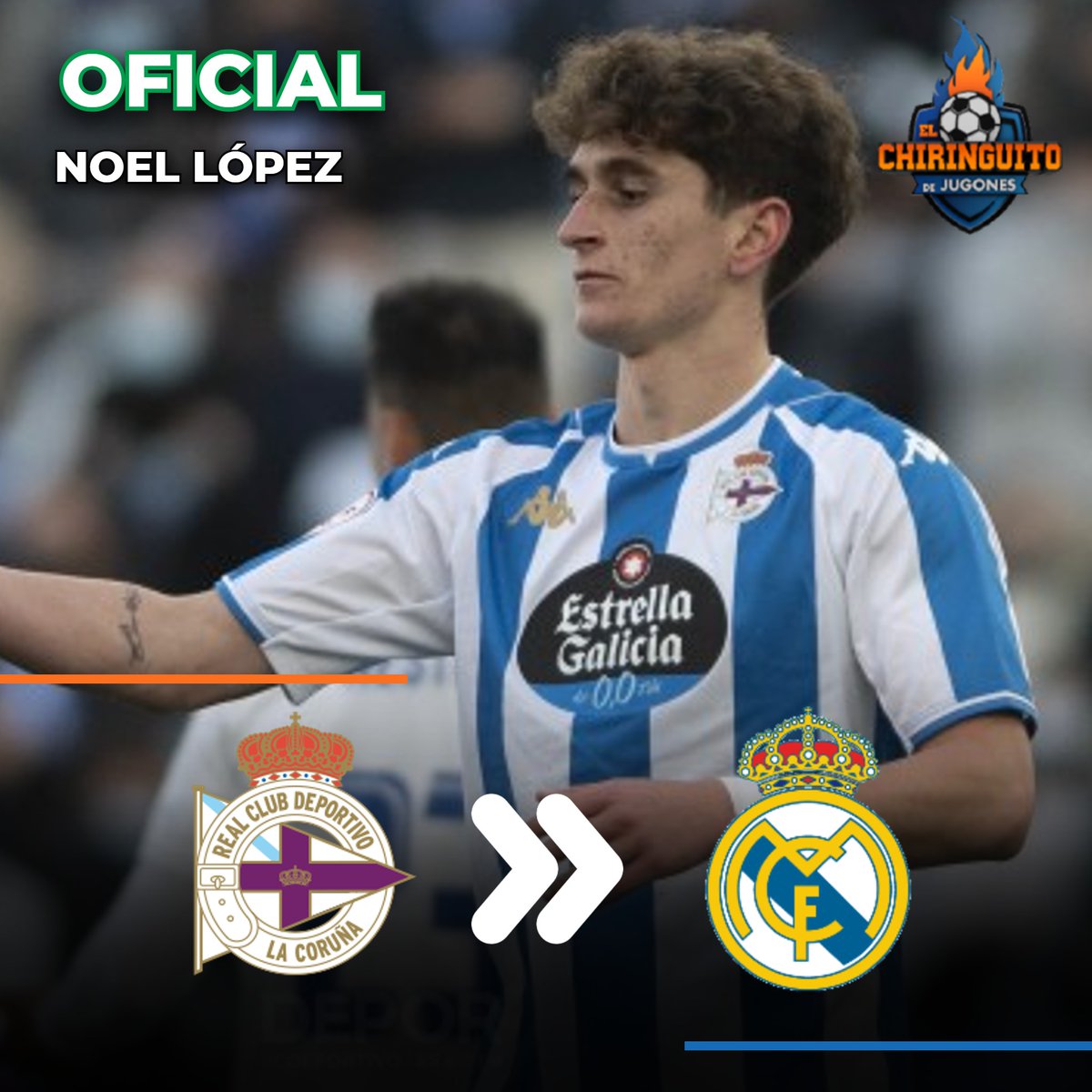 ✍️OFICIAL | El REAL MADRID ficha a NOEL LÓPEZ (19 años) procedente del Deportivo.

🌟32 partidos con el primer equipo e internacional en las inferiores de España.