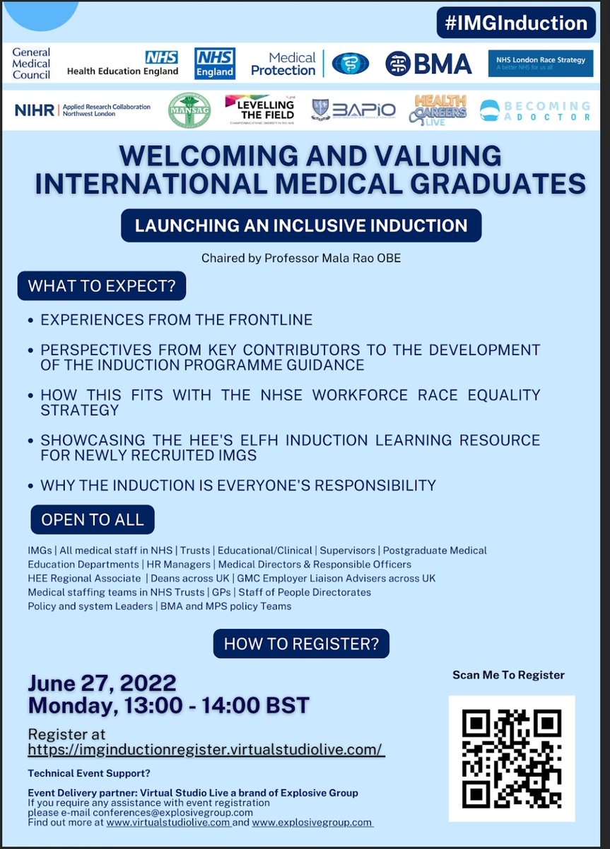 Are you an educational supervisor and wish to know how you can better support your IMG trainee?

Join us for the launch of #IMGinduction guidance on 27th June 2022 from 13:00 to 14:00 hours to find out more. 
…ductionregister.virtualstudiolive.com