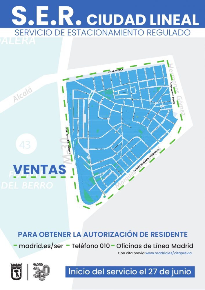 📢 A partir del mañana, 27 de junio, la zona #SER se pondrá en funcionamiento en los barrios residenciales de Ventas y Colina del distrito de #CiudadLineal. 

👉🏻 informate.madrid.es/m9k7s1