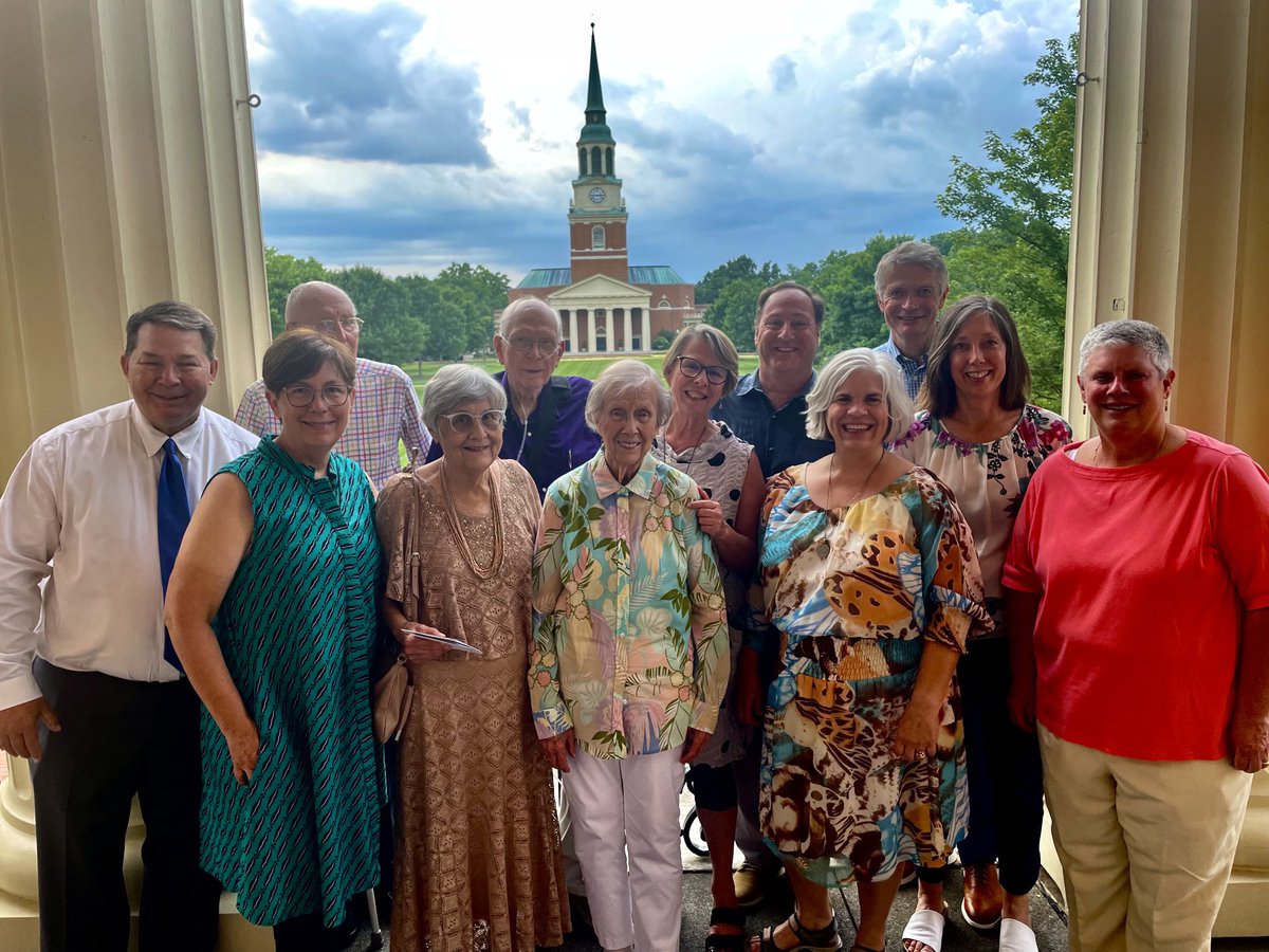 marytribble's tweet photo. It’s a wrap: Tribble Reunion 2022 in the books! Last night was dinner ⁦@WakeForest⁩ Mag Room with Tribble family stories from Jenny Puckett. Twelve ⁦@WFUAlumni⁩ pictured here with Wait Chapel in the background. https://t.co/5ViRH4nW5D