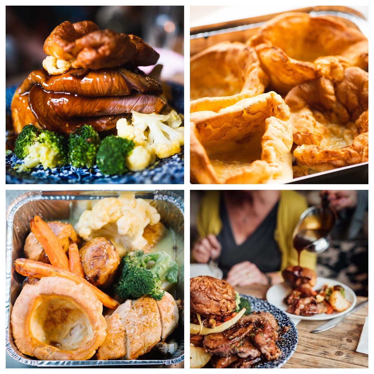 At our house or at yours - our Sunday roast is the business! 

All of our delicious roasts come with ALL the traditional trimmings: Golden roast potatoes, tender broccoli, rosemary carrots, heaps of meat, rich gravy and our giant yorkies - the biggest in town!