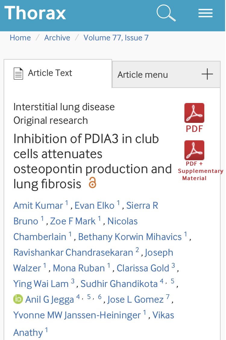 PulmaoSA's tweet photo. #ILD Research News 🔬📰
Inibição da #PDIA3 diminuiu a produção de osteopontina e da #fibrosepulmonar

Inhibition of PDIA3 in club cells attenuates osteopontin production and lung fibrosis 

#IPFcurepath #IPFCure #trueNorth https://t.co/341TkqNAZQ