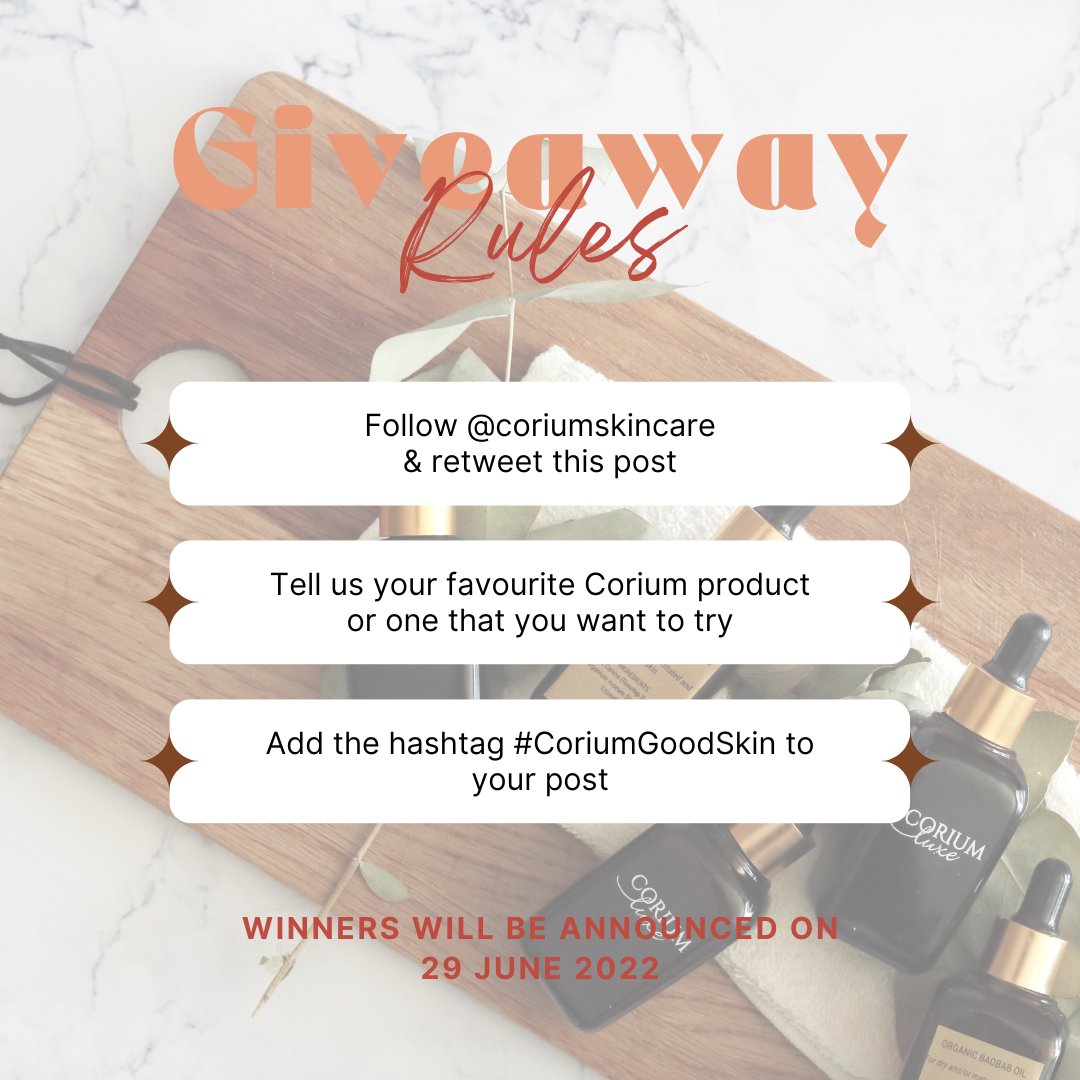 CoriumSkincare's tweet image. It's our Winter GIVEAWAY. We're giving away 3 x R1,000 online vouchers. Easy Peasy instructions -
1. Follow us
2. Quote tweet with your fave Corium product or one you have been longing to try
3. Hashtag #CoriumGoodSkin

Closes tomorrow at 18h00. Good Luck. Get creative.