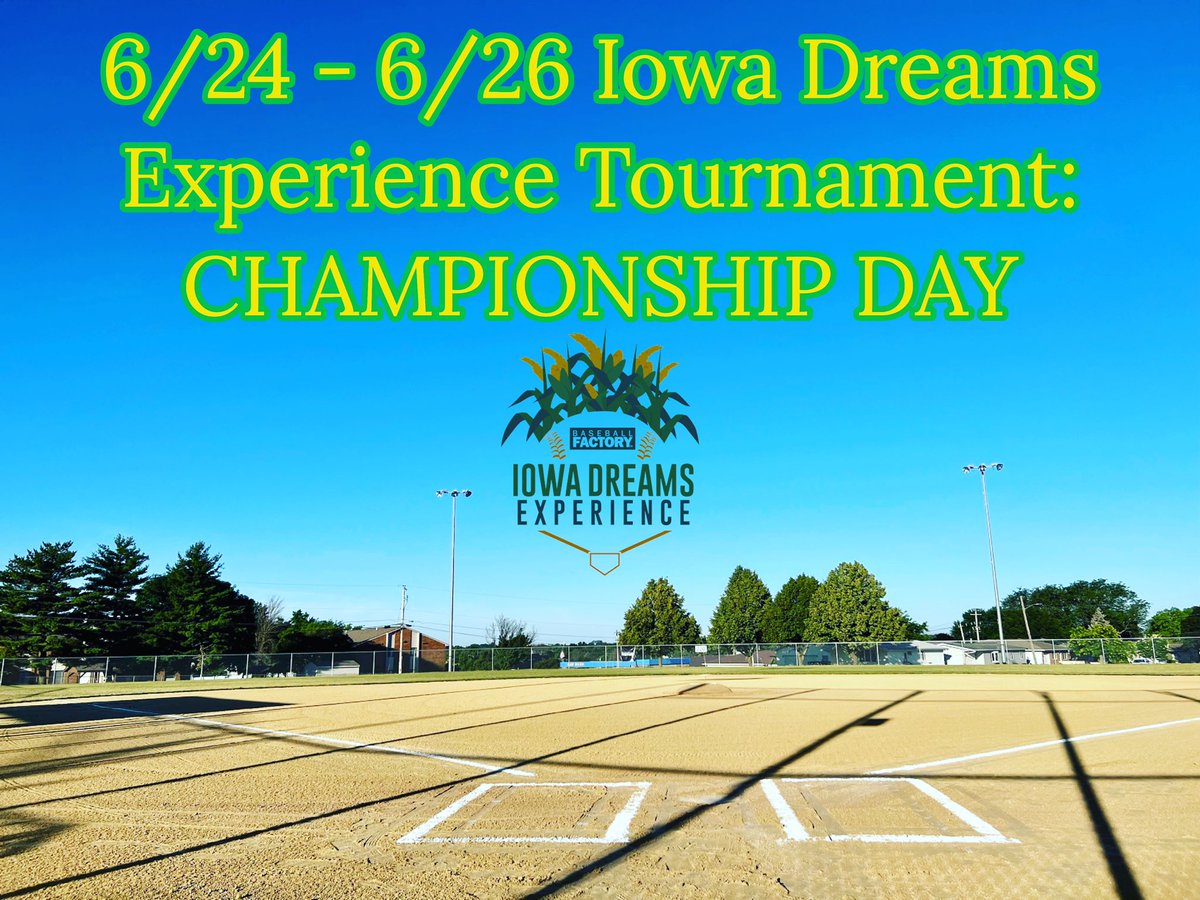 It’s all come down to this… Championship Day! Congratulations to all teams for making it this far and good luck as you play for the right to take center stage at <a href="/fodmoviesite/">Field of Dreams Movie Site</a> later today in the championship game! <a href="/BaseballFactory/">Baseball Factory</a> #dreamitplayitbelieveit #swingforthestalks
