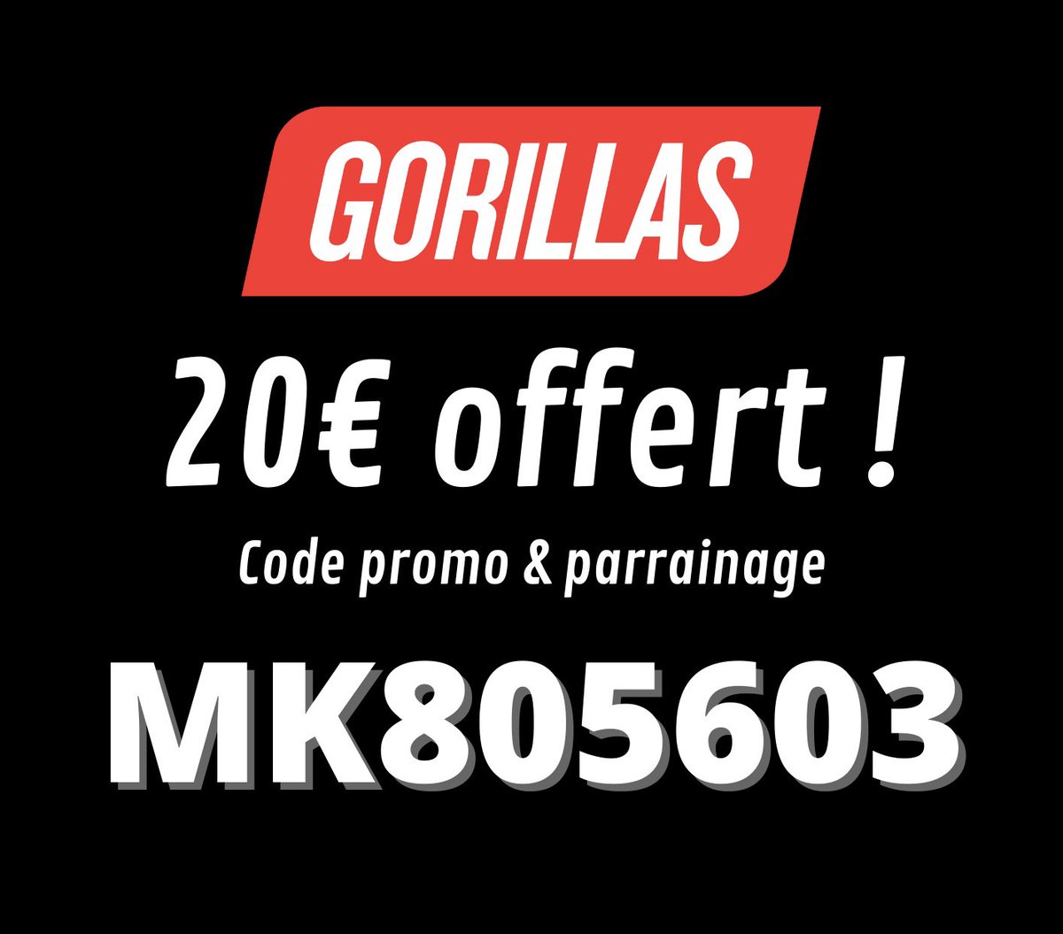 BestCodePromos's tweet image. Gorillas code promo 20€ offert parrainage 🔥 
Le code est : MK805603 🚀 profitez !
#codepromo #Gorillas #parrainage #bonplan