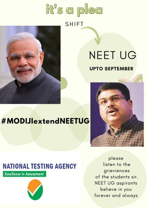 NUSA_NEETUG's tweet photo. Requesting @narendramodi ji &amp; @dpradhanbjp ji to listen our plea of NEET-UG postponement. We are suffering because of less time, exam clashing. 

The upcoming MBBS session will start from February 2023 so no problem in giving us some time.

@EduMinOfIndia

#MODIJIextendNEETUG https://t.co/DQFExrV40u