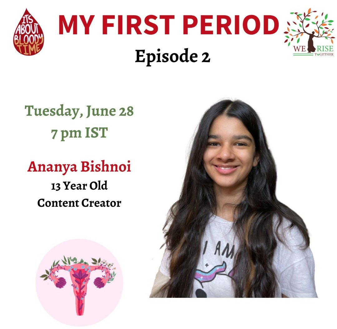 ShreyaTuli_'s tweet photo. For the 2nd episode of #MyFirstPeriod, we have Ananya Bishnoi as our guest.
She is a 13-year-old content creator on #Instagram and an athletic swimmer and TT player.
Catch us on 28th June from 7 PM onwards at #werisetogetherfoundation on Instagram.
https://t.co/ZOVUhem1MT. https://t.co/c7KEC1ljIa