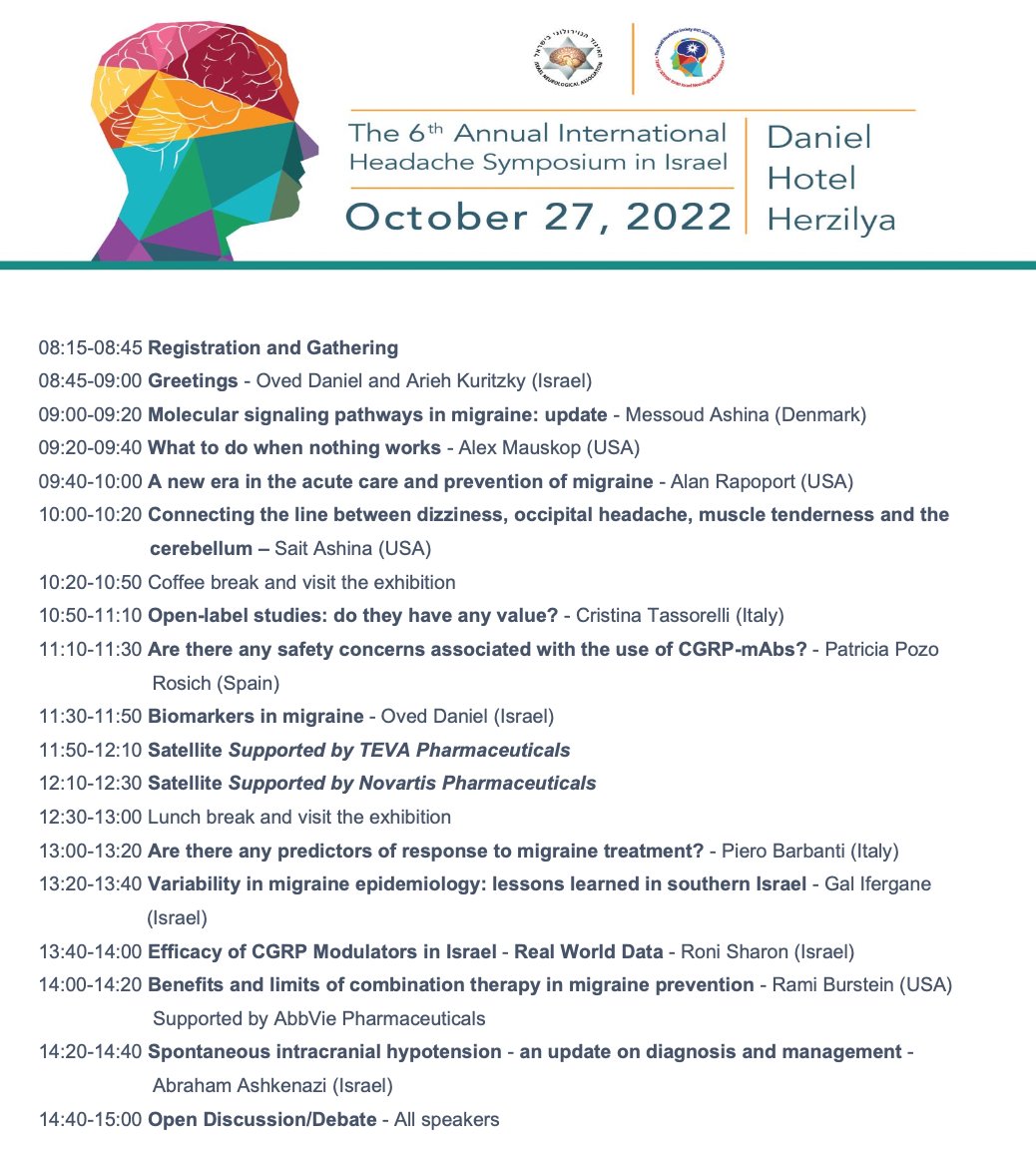 danieloved's tweet photo. We are pleased to inform you that our link to the 6th Annual International Headache Symposium in Israel 2022 is now open for registration. The Symposium will take place at the Daniel Hotel in Herzilya, Israel on October 27, 2022. 
https://t.co/l8j9yjAEkm https://t.co/JG4TJEV1vi