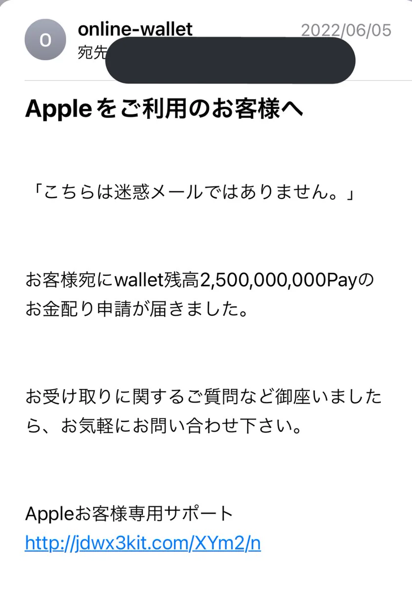 25億Payが当選した！？「迷惑メールではありません」という迷惑メール。