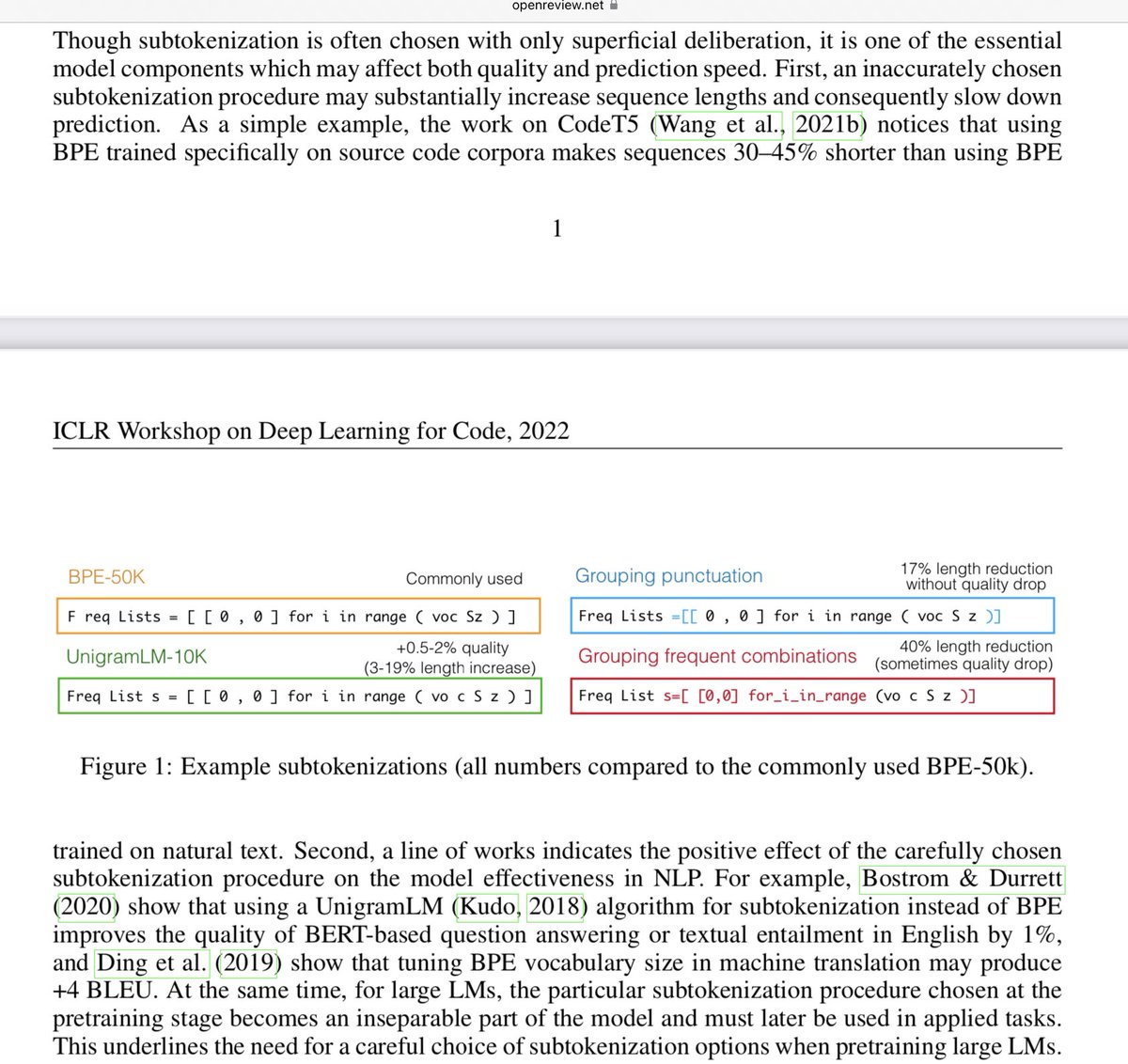 CodeT5 also uses a variable naming objective, outdid DOBF arxiv.org/abs/2109.00859
CodeBPE (ICLR 2022) highlighted code-specific subtok’n CodeT5 used openreview.net/pdf?id=rd-G1nO…

Graham Neubig recently reviewed code LLMs for MAPS 2022 dl.acm.org/doi/pdf/10.114…
💾 github.com/VHellendoorn/C…