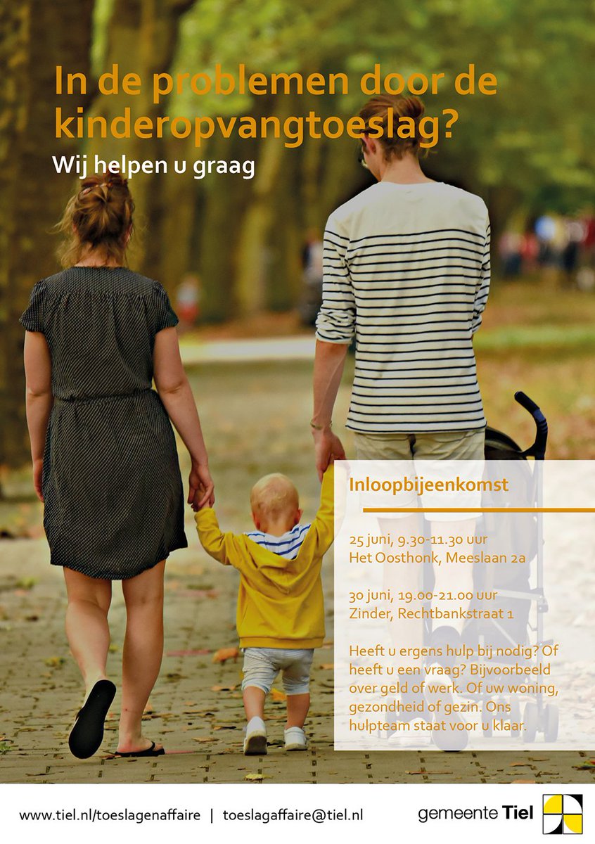 𝗜𝗻𝗹𝗼𝗼𝗽𝗯𝗶𝗷𝗲𝗲𝗻𝗸𝗼𝗺𝘀𝘁 𝘁𝗼𝗲𝘀𝗹𝗮𝗴𝗲𝗻𝗮𝗳𝗳𝗮𝗶𝗿𝗲
▪️ 30 juni 19.00-21.00u Zinder

In de problemen door de kinderopvangtoeslag? Kom naar de inloopbijeenkomst. We helpen je graag!