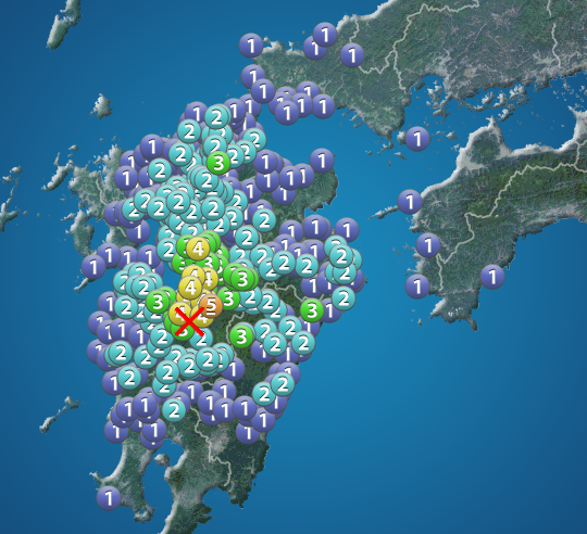 6月26日 21:44 震度5弱震源：熊本県熊本地方 M4.7 深さ約10kmこの地震による津波の心配はありません。#地震 #防災 #減災 
