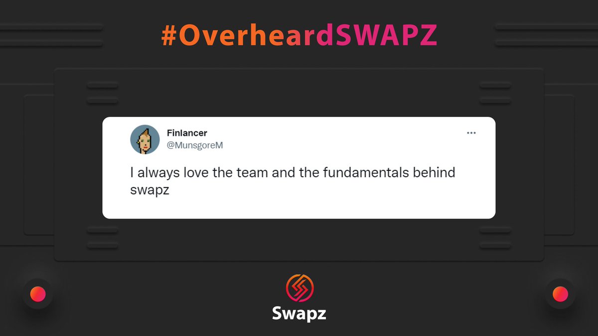 Swapz_app's tweet photo. ✨️You heard it here first on #OverheardSWAPZ! 👇🏻😉

Fundamentals + Solid Work = 🔥🔥🔥
And 🔥 will keep our #SwapzNation warm through the Crypto Winter! LFG #Swapz!

$SWAPZ
$BTC $ETH $VLX $MATIC $ADA $BNB #CrossChain #CrossChainBridge #crypto #NFTs #NFT #OverheardCRYPTO https://t.co/8tnOxAIyG8