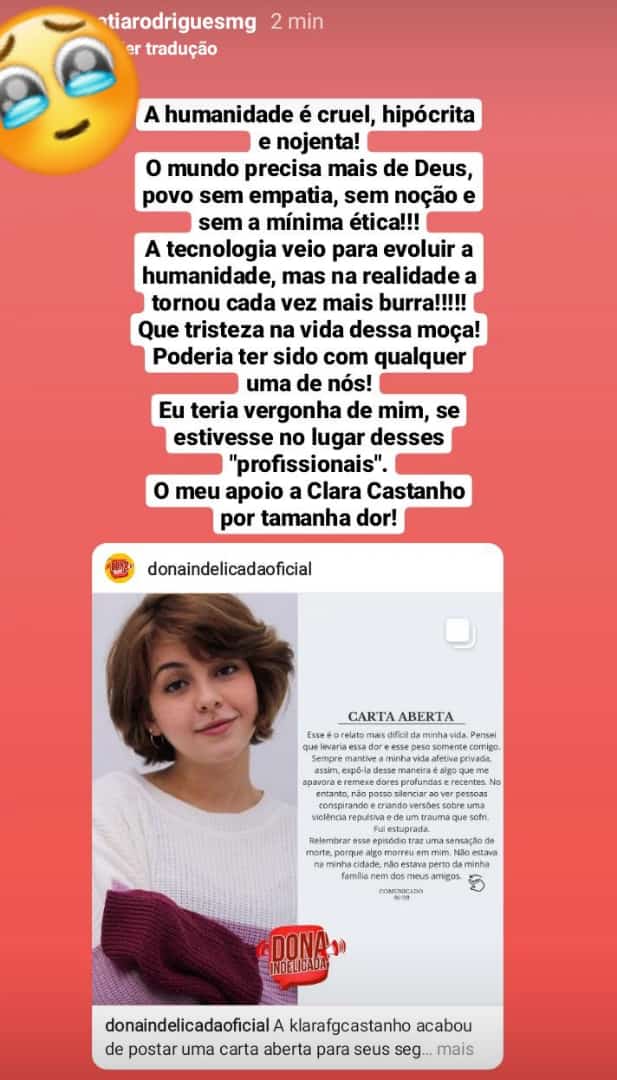 catiarfmg's tweet photo. O mundo é bom, as pessoas que são cruéis!!!! 😭😭💔💔Meu apoio à @KlaraCastanho https://t.co/jYWzyIMFzf