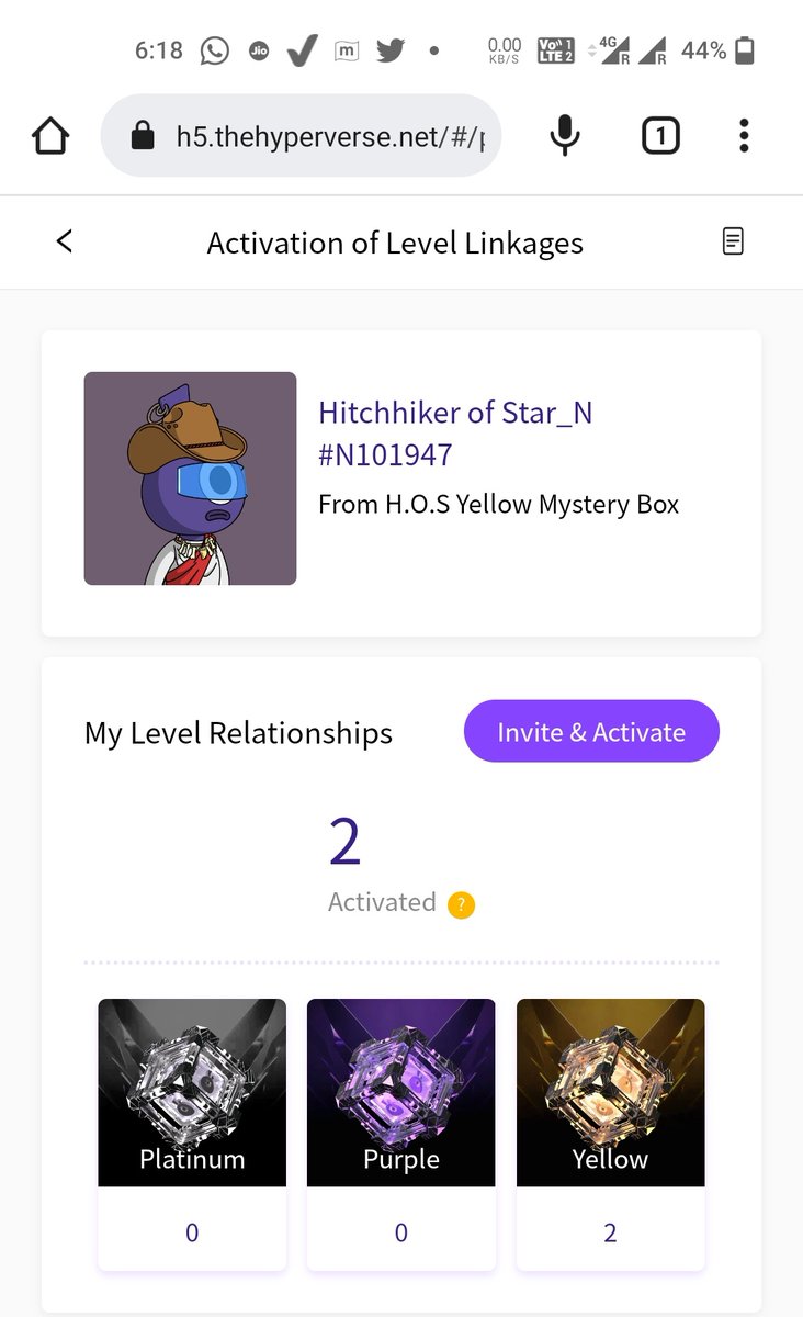 SUGYAN16's tweet photo. I Bought HOS NFT through Yellow Mystry Box It's a wonderful Experience I got my first NFT. Very Exited for upcoming NFTs!I like your punch line Dream became reality. Thank you, i hv daily learnt lots of things of virtual world 

#HyperNFT #hypernation https://t.co/WlsLreFDoX https://t.co/4Mry0gQoGx
