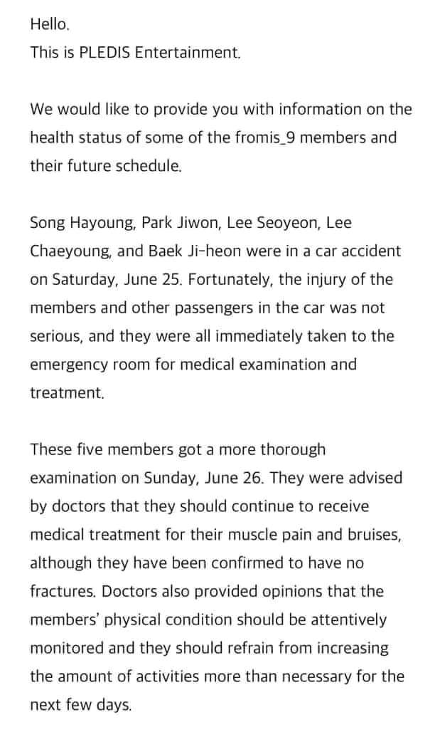 NMIXXForever_'s tweet photo. Not NMIXX related but prayers for the speedy recovery of  Fromis 9 members who were caught in a vehicular accident yesterday. 

PLEDIS entertainment announced recently. https://t.co/ptbdiMwksX