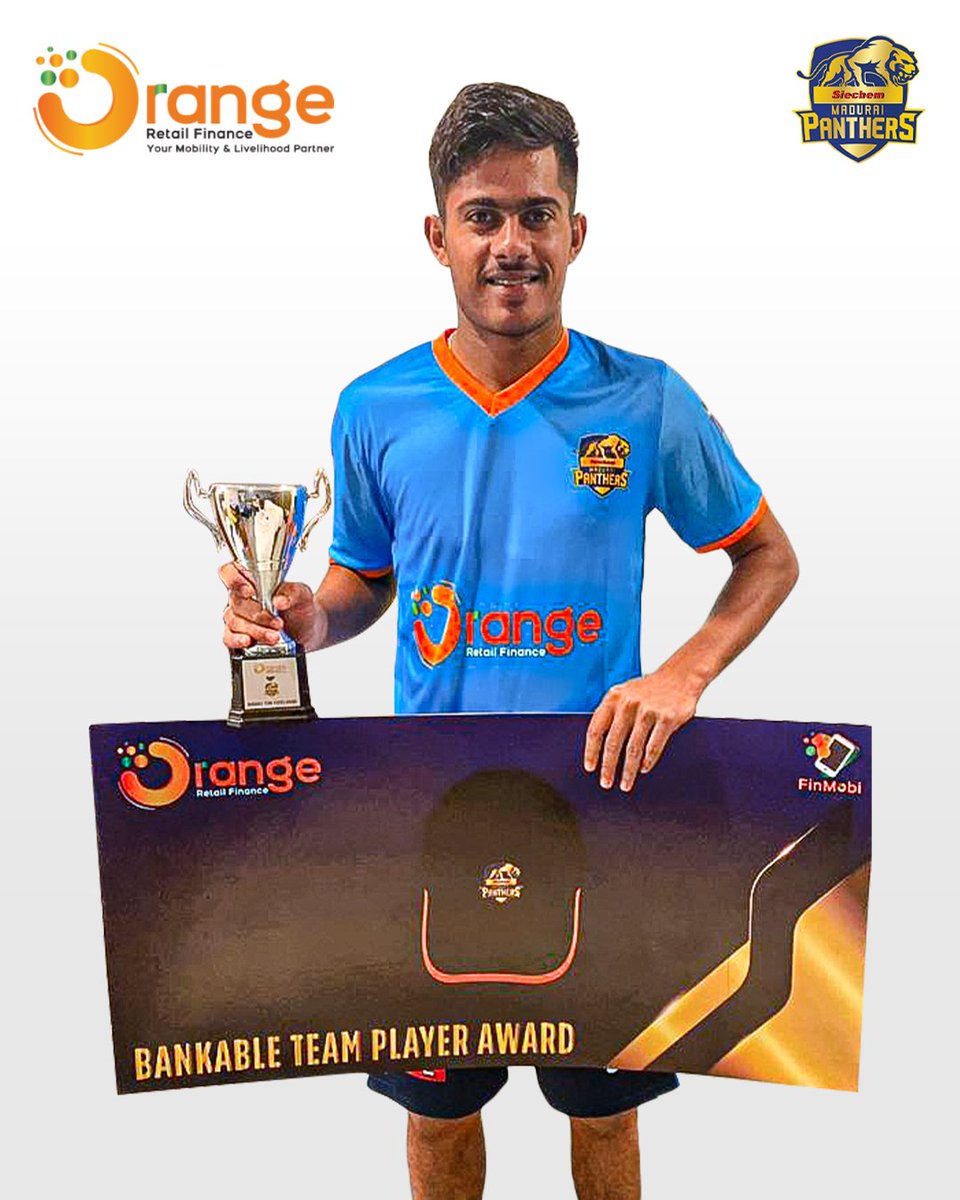 maduraipanthers's tweet photo. 👏 Thanks to @orangeretailfin  on encouraging our players by introducing this award. 

💙 Congrats to Sunny Sandhu on being named as the '𝐎𝐫𝐚𝐧𝐠𝐞 𝐑𝐞𝐭𝐚𝐢𝐥 𝐅𝐢𝐧𝐚𝐧𝐜𝐞 — 𝐁𝐚𝐧𝐤𝐚𝐛𝐥𝐞 𝐓𝐞𝐚𝐦 𝐏𝐥𝐚𝐲𝐞𝐫'.

#SMPvCSG #TNPL #TNPL2022 #MaduraiPanthers #PoduSakkaPodu https://t.co/hErGJiHopn
