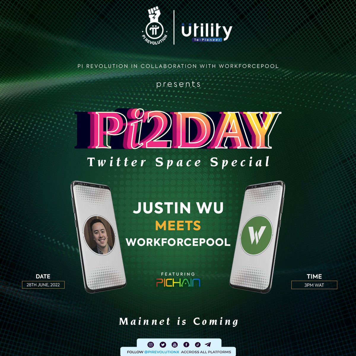 Justin Wu (<a href="/hackapreneur/">Justin Wu</a>) meets <a href="/WorkforcePool/">WorkforcePool</a> in our next #U2P twitter space, which is also a #Pi2Day special, celebrating 1st Anniversary of Pi Hackathon in anticipation of first mainnet migration. 

Set reminder⬇️
 x.com/i/spaces/1dRKZ…

MAINNET IS COMING #PiNetwork